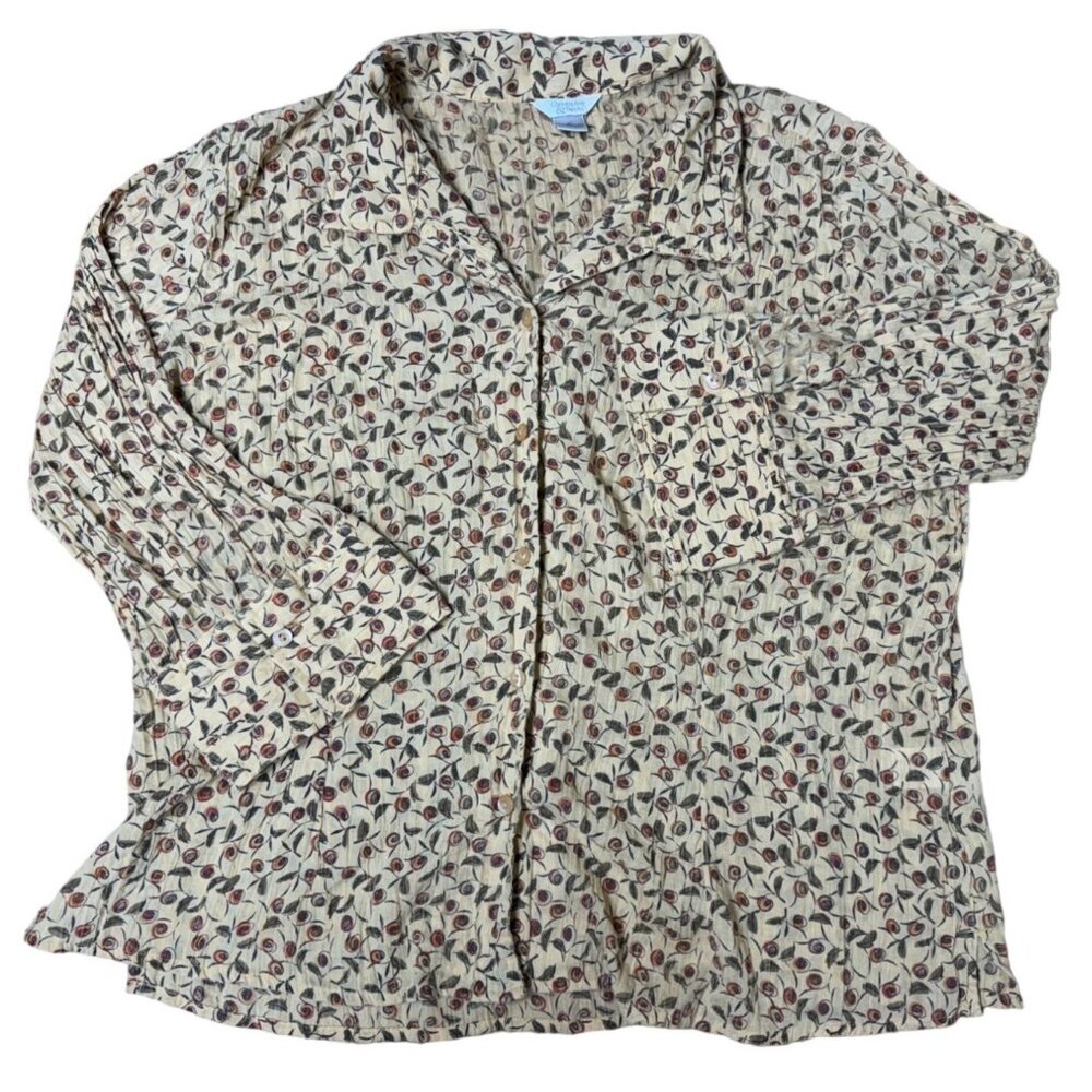 Christopher & Banks Womens Floral Shirt XL 100% Cotton Yellow/Red